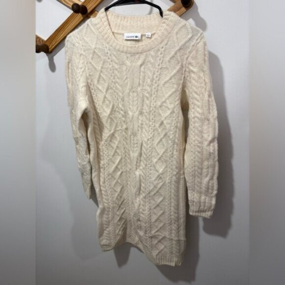Lacoste cable-knit sweater dress in cream white - Picture 4 of 10